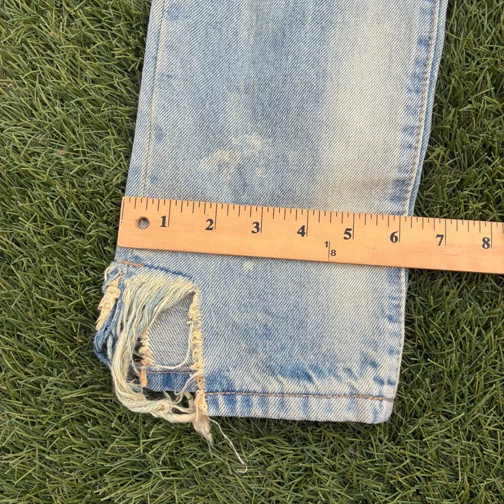 MNML Mens 32x33 Slim Fit Acid Wash Distressed Hem Denim Jeans Light Blue